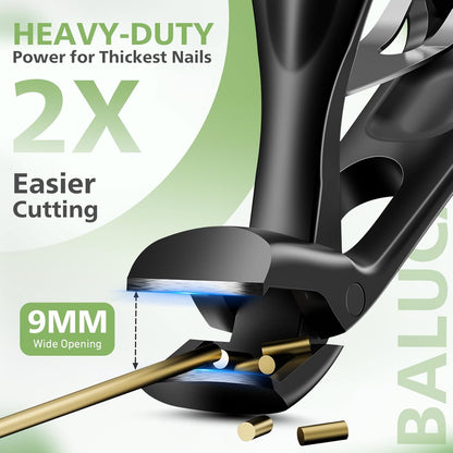 BALUCA Pro Angled Head Heavy Duty Toe Nail Clippers for Seniors & Thick Nails – Long Handle Toenail Clipper with Catcher for Arthritic Hands & Tough Toenails, Black