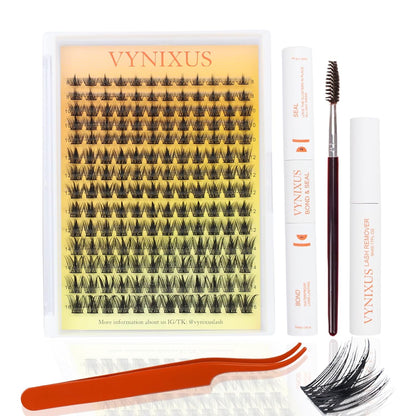 Lash Clusters Kit Wispy Eyelash Clusters DIY Lash Extension Kit with Lash Bond and Seal Waterproof Lash Glue Remover Tweezers Brush Cluster Eyelash Extensions Kit (Magic-0.07D-Mix8-16)