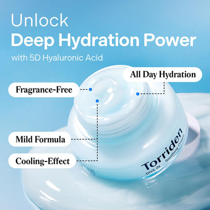 Torriden DIVE IN Hyaluronic Acid Soothing Cream 100ml (3.38 fl. oz) | Revitalizing Facial Moisturizer for Sensitive and Dry Skin | Hyaluronic Acid, Panthenol, Allantoin