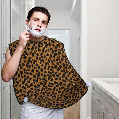 Stretchable Beard Cape, Non-Stick Hair Catcher for Trimming, Waterproof Grooming Apron, Wild Animal Leopard Print
