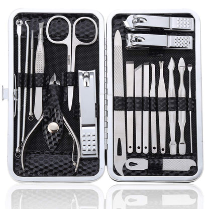 Manicure Set Pedicure Kit Professional 19 Pcs Nail Clipper for Men & Women Stainless Steel Sharp Cutter Grooming Nose Hair Scissors…Black Fingernails & Toenails with Portable Case (Black_19 pieces)