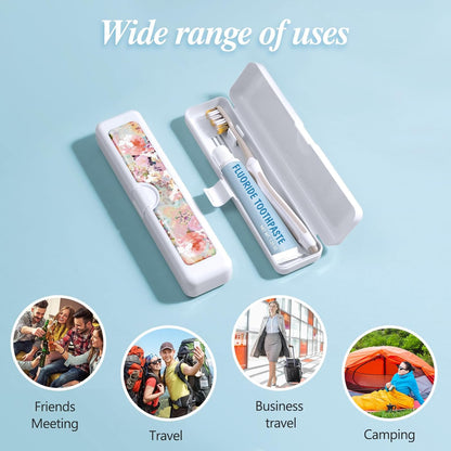 Toothbrush Travel Case - Colorful Pattern, Holder and Covers for Toothbrushes, Includes Tongue Scraper Case