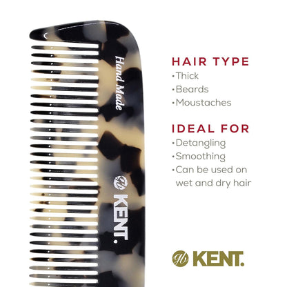 Kent 12T TW Wide Tooth Detangling Comb - Handmade Pocket Comb for Thick, Curly, and Wavy Hair, Grooming Beard and Mustache