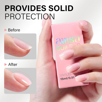 AILLSA Milky Pink Builder Gel for Nails 7 In 1 Hard Gel Polish for Nail Thickening Nude Strengthener Gel Polish Light Color Extension U V Gel for for French Manicure Base Coat Needed 0.51 Oz GB90