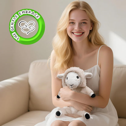 UNCN Weighted Lamb Microwavable Stuffed Animal, Heating Pad for Cramps Abdomen Back Pain Relief, Soft Heatable Plush with Removable and Washable Cover, Portable Gift for Kids & Adults Unscented