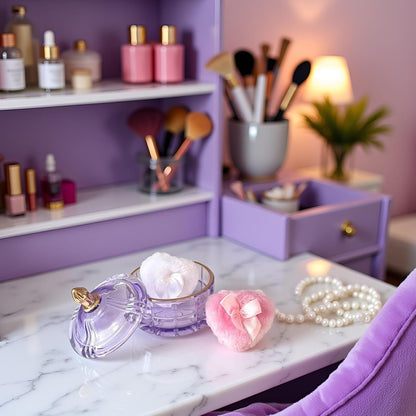 Body Powder Puff and Container - Glass Dusting Powder Container with 2 Soft Puffs Vintage Powder Puff Case for Women & Girls (3.94x3.94x3.94 H in) - GRB011-Purple