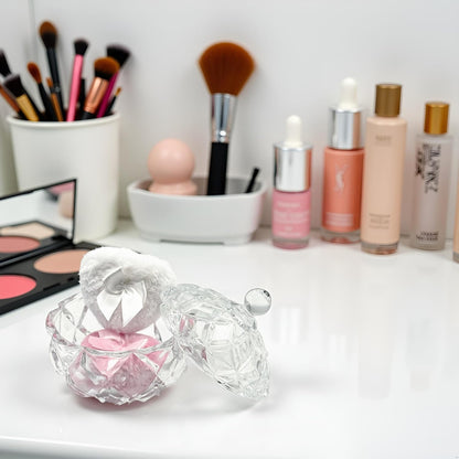 Body Powder Puff and Container - Glass Dusting Powder Container with 2 Soft Puffs Vintage Powder Puff Case for Women & Girls (3.94x3.94x4.53 H IN) - GRB012-Transparent