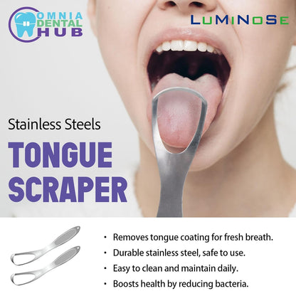 2PCs Medical Grade Tongue Scraper by Omnia One | Stainless Steel Tongue Cleaner, Metal Tongue Scraper with Travel Bag | Tongue Scrubber for Bad Breath, Boost Oral Hygiene