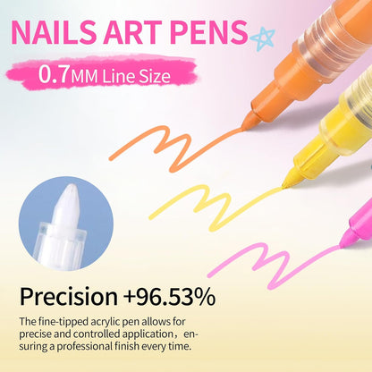 BORN PRETTY Nail Art Pens Set 12 Colors - Halloween Neon Colors 3D Nail Polish Acrylic Paint Pens Quick Dry Nail Markers for Halloween Nail Art Drawing Painting Dotting Liner Pen DIY Manicure Tools