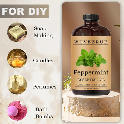 Peppermint Essential Oils 480ML- Pure and Natural Peppermint Essential Oil for Aromatherapy Diffuser,Soap Making & DIY - Peppermint /16 Fl Oz