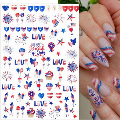 6 Sheets 4th of July Nail Stickers for Nail Art Independence Day Nail Decals 3D Self-Adhesive USA Flag Fireworks Letters Numbers Star Sticker Nail Designs Fourth of July Nails Decoration DIY for Women