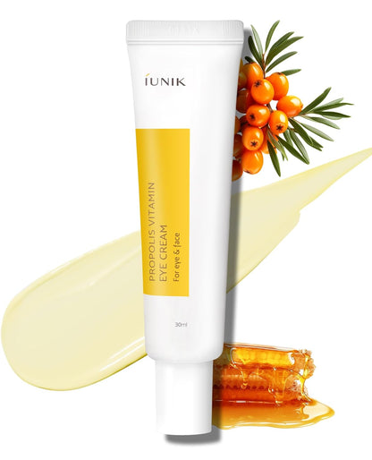 IUNIK Propolis Vitamin C Face & Eye Cream with Vegetable Oil, Idebenone 1.01 Fl Oz Dullness Dark Circles Puffiness Smooths Under Eyes 24 Hour Hydration For Sensitive Oily Acne-prone skin VEGAN