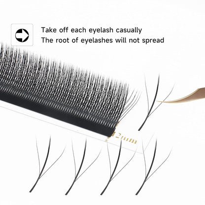 Lash Extensions Three Core Tips 3D Eyelash Extensions W Shape 0.07mm Thickness C Curl Mix 8-15mm Premade Fans Easy Fan Volume Lashes Matte Black Crisscross(W-3D-Three Core-0.07-C,8-15mm Mix)