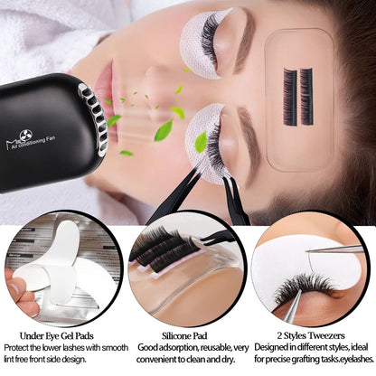 267 PCS Eyelash Extension Supplies Lash Extension Kit USB Air Conditioning Blower,Silicone Pad,Under Eye Gel Pads,Mini Makeup Mirror,Tapes,Tweezers,Glue Rings,Eyelash Brushes,Micro Brush Applicators