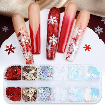 3 Boxes Christmas Nail Art Sequins 3D Holographic Snowflake Xmas Tree Star Nail Art Glitter Sequins Winter Nail Decoration Supplies for Women DIY Manicure (36 Grids)