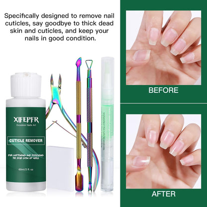 Cuticle Remover Kit - Cuticle Remover Cream & Cuticle Oil Pen for Soften Moisturize, Cuticle Trimmer/Nipper, Cuticle Pusher and Nail Cotton Pads for Professional Manicure, Gifts for Women