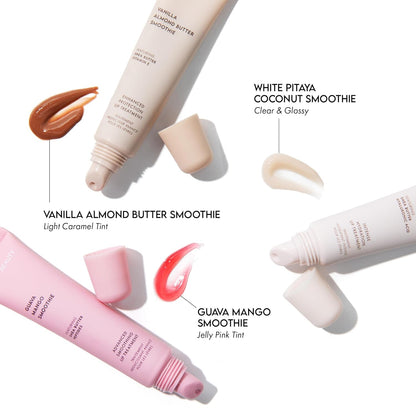 ESW Beauty Smoothie Lip Treatment Set – White Pitaya Coconut, Guava Mango & Vanilla Almond Butter – Hydrating & Smoothing Lip Gloss Set