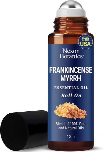 Frankincense & Myrrh Essential Oil Roll-On 10ml - 100% Pure, Natural Oil for Aromatherapy & Skin Care - Nexon Botanics