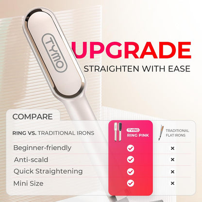 Hair Straightener Brush, TYMO Ring Hair Straightener Comb Straightening Brush for Women with 5 Temps 20s Fast Heating & Dual Voltage, Gold