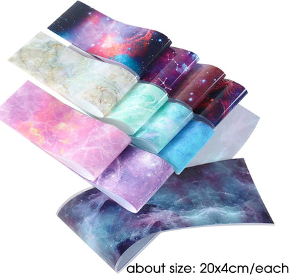 Nail Foils Transfer Nail Art 50PCS Holographic Starry Sky Stickers Marble Decals Nail Supplies Colorful Gradient Pink Blue Nail Art Foil Transfer Sheets Paper for Women DIY Designs Manicure Accessory