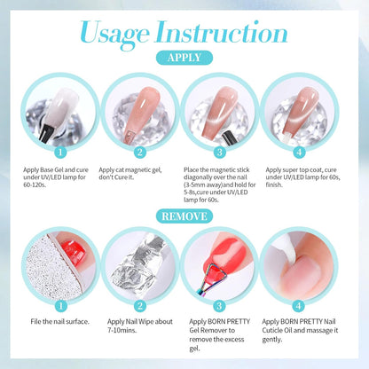 BORN PRETTY Blue Cat Magnetic Eye Gel Nail Polish, Rainbow Holographic Moonlight Glass Magnetic Gel Nail Polish 15ML