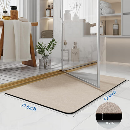Bath Mat Rugs 32x17 - Diatomaceous Earth Bath Mats Quick Dry Absorbing Bathroom Rugs Rubber Non Slip Thin Bathroom Mat Fit Under Door, Bath Mat for Bathroom Floor, Tub and Shower, Sink, Taupe