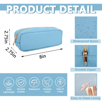 Small Pencil Case Makeup Bag for Purse, Cute Pencil Pouch Preppy Nylon Makeup Brush Bag with Zipper , Girls Portable Stationery Storage Case Small Pen Bag for Office School College(Slim-Periwinkle)