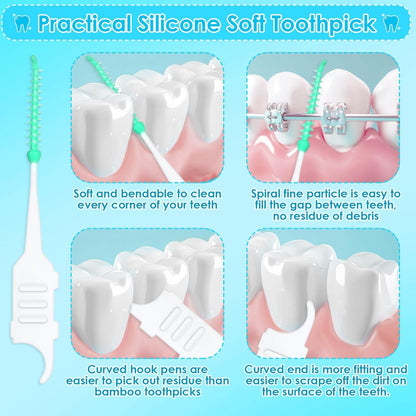 270Pcs Interdental Brush, 220Pcs Soft Dental Picks & 50Pcs Braces Brush for Teeth, Bendable Braces Flossers Heads Interdental Brushes Between Teeth Oral Tooth Braces Cleaner Kit (Black)