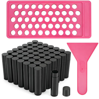 LotFancy Lip Balm Tubes with Filling Tray and Spatula, 50Pcs 4.5ml Black Lip Balm Containers, BPA Free & Leak Free, Handmade Set