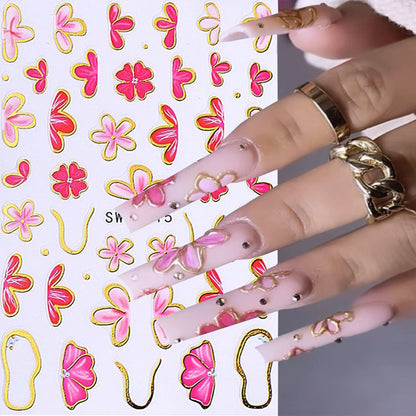 6 Sheets Flower Nail Art Stickers 3D Self-Adhesive Hot Stamping Blossom Nails Sticker Spring Nail Art Decals Holographic Floral Nails Decal Decoration for Women Flowers Manicure DIY Nail Supplies