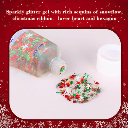 Christmas Makeup,MEICOLY Christmas Face Body Glitter Gel,Christmas Stocking Stuffers Gift Decorations,Festival Hair Glitter for Women Kids Girls,Chunky Sparkling Sequins Glitter Face Paint