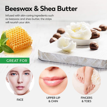 ShineMore Facial Wax Strips for hair removal - Hypoallergenic for All Skin Types - - Gentle and Fast-Working for Face, Eyebrow, Upper Lip, and Chin (40 Women Wax Strips + 4 Calming Oil Wipes NATURE NATION Ingredients )