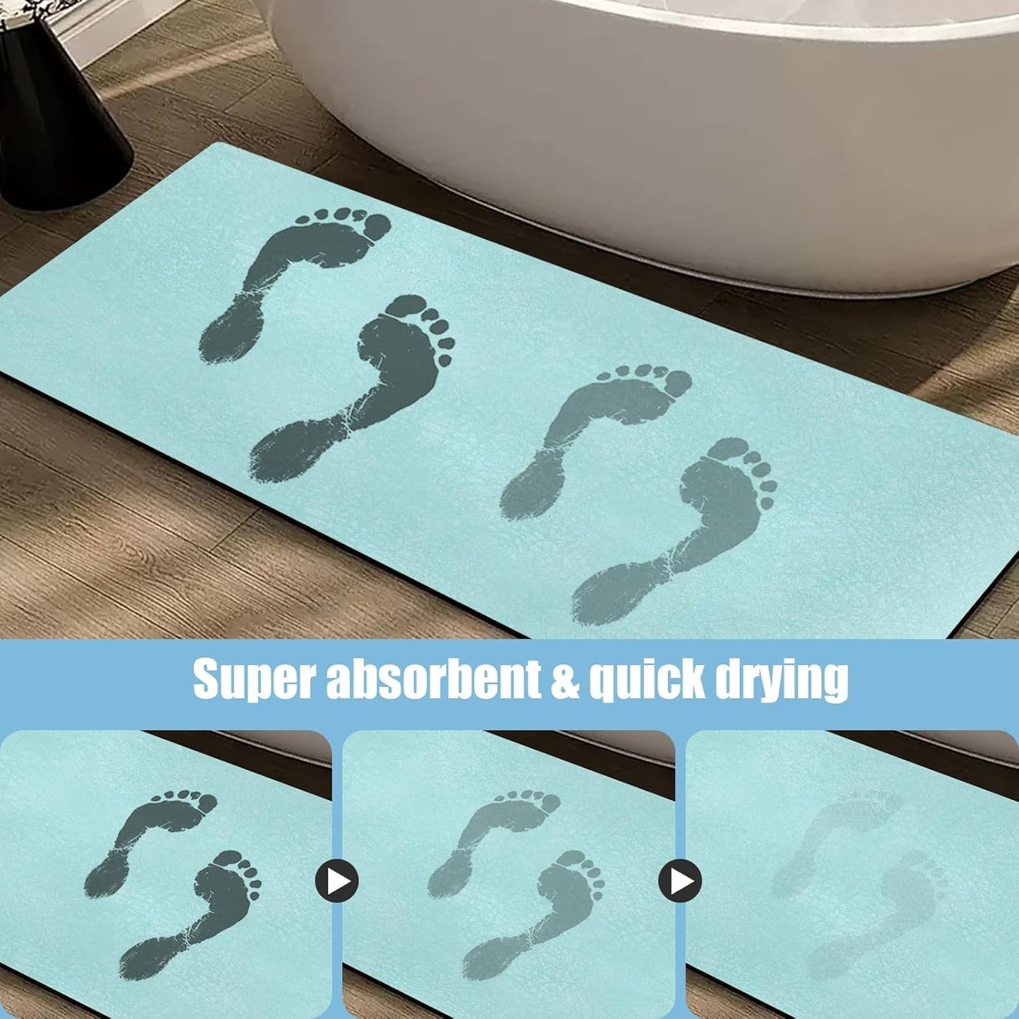 Diatomaceous Earth Bath mat Bathroom Rugs Super Absorbent Quick Dry Non Slip Bath Mat Thin Bathroom Floor Mats Fit Under Door-Shower Rug for in Front of Bathtub Shower, Green, 23.6"x66.9"