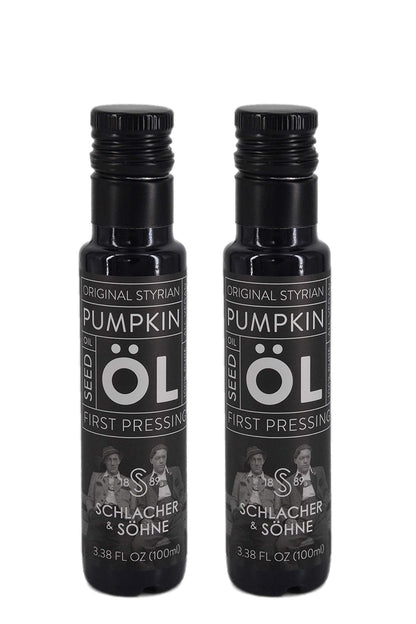 Schlacher & Söhne Styrian Pumpkin Seed Oil: 100% Pure, Cold Pressed, Non GMO, Gluten Free, Vegan, May Helps in Hair Growth, Made in Austria - 100 ml, 3.3 FL OZ (2 Pack)