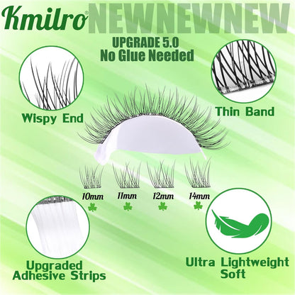 Self Adhesive Eyelashes 10-14mm Natural Self Adhesive Lash Clusters Wispy Press on Lashes No Glue Needed 120Pcs Pre Glued Lashes Clusters Reusable DIY Eyelash Extensions Kit with Tweezers, by Kmilro