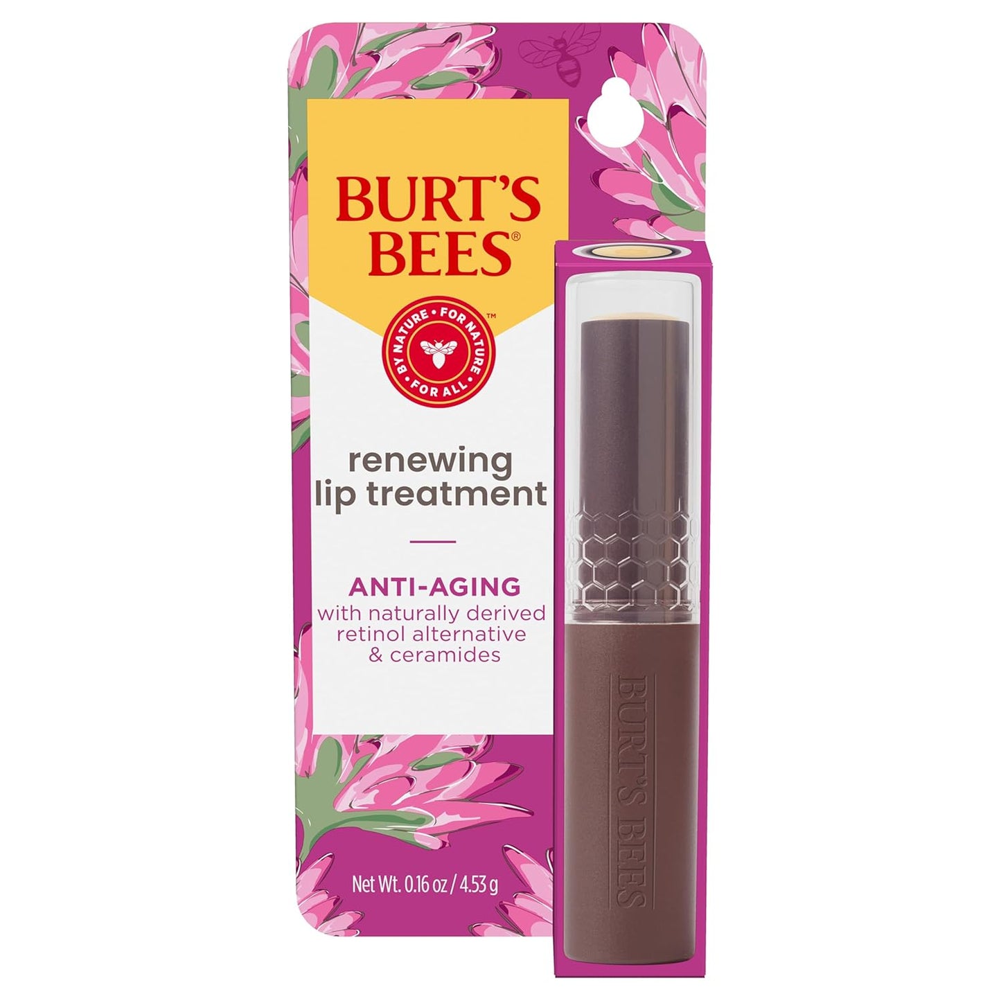 Burt’s Bees Renewing Lip Treatment, With Naturally Derived Retinol Alternative and Ceramides, Lip Treatment With Responsibly Sourced Beeswax, Tint-Free, Anti-Aging, 0.16 oz.