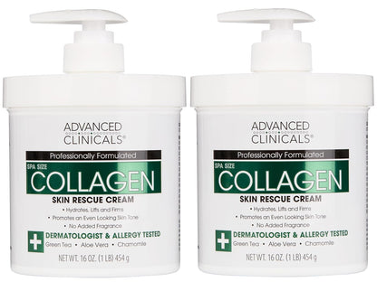 Advanced Clinicals Collagen Cream Body Lotion & Face Moisturizer W/Vitamin E | Skincare Moisturizing Collagen Lotion For Women, Men, Hand, & Neck Improves Look Of Crepey Skin & Uneven Dry Skin, 2pc