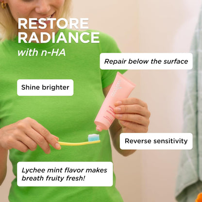 Cocofloss Cocoshine Whitening Toothpaste, Remineralize & Repair Sensitive Teeth, Fluoride-Free with n-HA, Kid-Friendly, Lychee Breeze, 3.4 oz