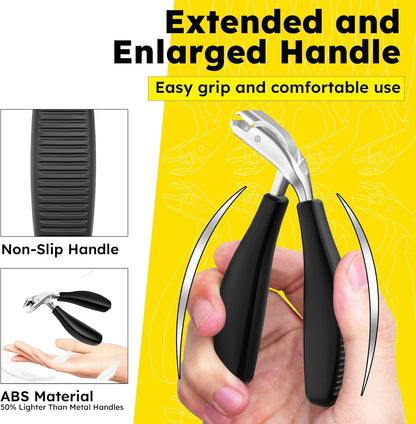 Angled Head Toe Nail Clippers for Thick Nails for Seniors, Straight Toenail Clippers with Catcher, Heavy Duty Large Toenail Clippers with Ergonomic Long ABS Handled