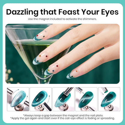 Beetles Green Cat Eye Gel Nail Polish, 9ml Glitter Gel Polish with Magnet Shimmer Green Velvet Soak Off UV LED Nail Lamp Nail Art DIY Home Manicure Design Gift for Women