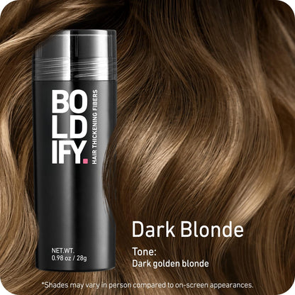 BOLDIFY Hair Fibers (28g) - Fill In Thinning and Fine Hair for an Instantly Fuller, Thicker Look - 14 Shades for Women & Men - Dark Blonde