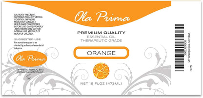 Ola Prima Oils - Orange Essential Oil (16oz Bulk) Therapeutic Grade for Aromatherapy, Diffuser, Relaxation, Calming