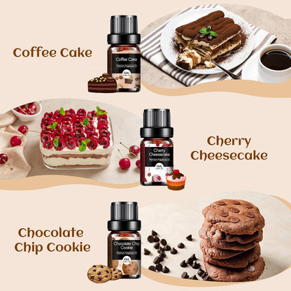 Bakery Essential Oils Set - Fragrance Oil for Diffusers for Home, Candle Making - Pumpkin Pie, Coffee Cake, Gingerbread, Cherry Cheesecake Aromatherapy Scented Oils (6x10ML)