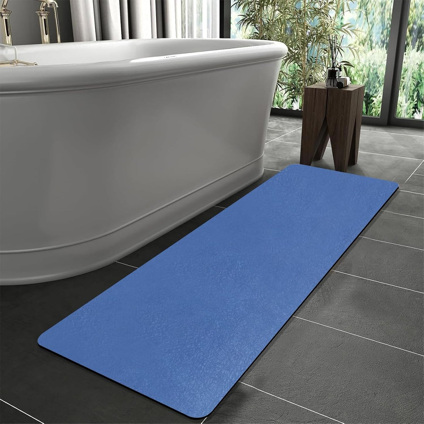 Diatomaceous Earth Bath mat Bathroom Rugs Super Absorbent Quick Dry Non Slip Bath Mat Thin Bathroom Floor Mats Fit Under Door-Shower Rug for in Front of Bathtub Shower, Blue, 23.6"x66.9"