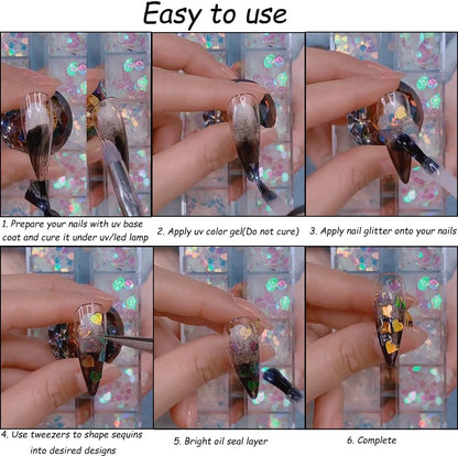 24 Grids Holographic Nail Sequins and 1 Pcs Tweezers,Iridescent Mermaid Flakes Ultra-Thin Colorful Flakes Glitter Sticker,DIY Face Body Eyes for Nail Art Decoration