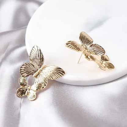 Boho Big Butterfly Drop Earrings Vintage Gold Double Butterfly Dangle Earrings Statement Animal Butterfly Earrings Prom Butterfly Earrings Jewelry for Women