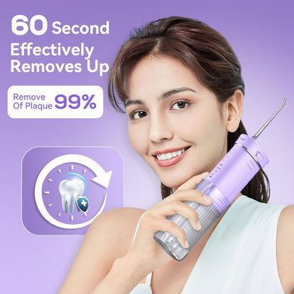 Portable Travel Water Flosser, Water Teeth Cleaner Pick,Mini Portable Oral Irrigator, Telescopic Water Tank, 5 Nozzles, IPX7 Waterproof, Cordless Water Flosser for Teeth, Gums