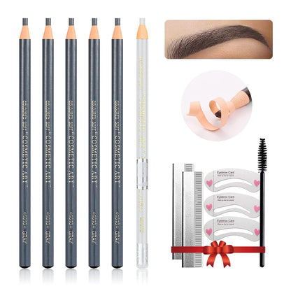Waterproof Eye-Brows Pen-cil Set, Pull Cord Peel-off Eyebrow Pencil Microblading Eyebrow Pen Supplies Kit, White Eye-Liner Pencil and Eyebrows Tool Tattoo Makeup For Marking (5+1 Gray)