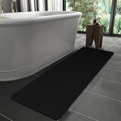 Diatomaceous Earth Bath mat Bathroom Rugs Super Absorbent Quick Dry Non Slip Bath Mat Thin Bathroom Floor Mats Fit Under Door-Shower Rug for in Front of Bathtub Shower, Black, 23.6"x47.2"