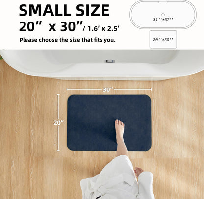 Bathroom Mat Quick Dry, Bathroom Rugs Non Slip Washable Thin Absorbent Bath Mat Fits Under Door Bathroom Floor Mat Perfect for Bath, Shower, or Sink 20"x30" Navy Blue